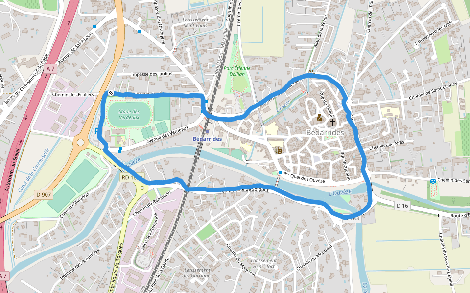 Stade des Verdeaux walking route map in Bédarrides