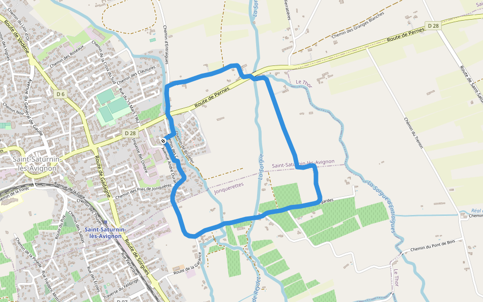 Résidence vacances Les Rives du Lac walking route map in Saint-Saturnin-lès-Avignon