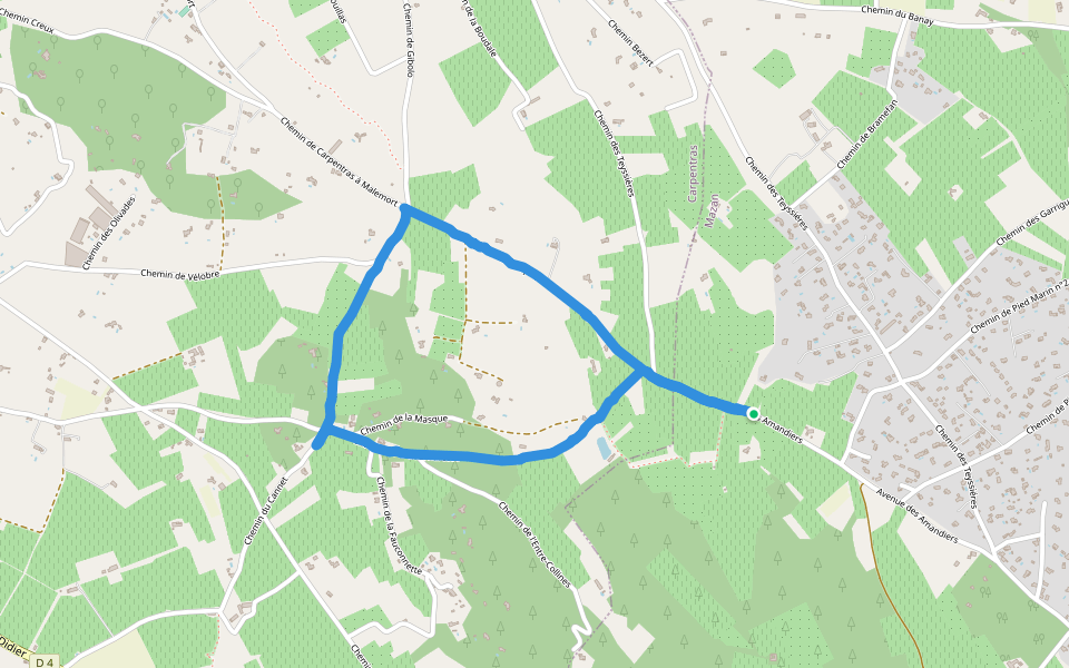 Chemin du Mourre de Cabus walking route map in Mazan