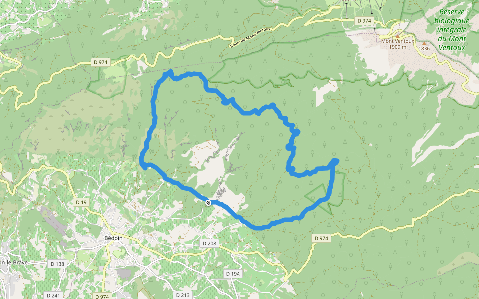 Piste des Graviers blancs walking route map in Bédoin