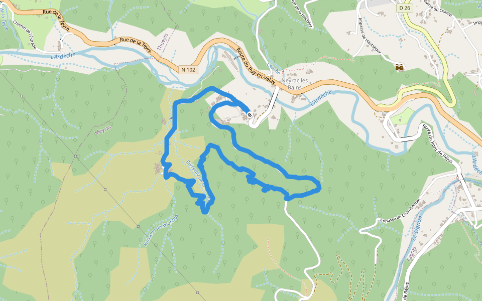 Neyrac les Bains walking route map in Meyras