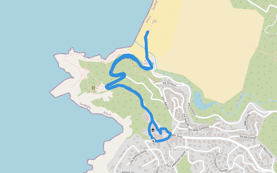 S'arena, s'acqua e s'ollastu walking route map in Torre dei Corsari