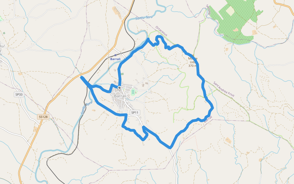 Monte Uda walking route map in Barrali