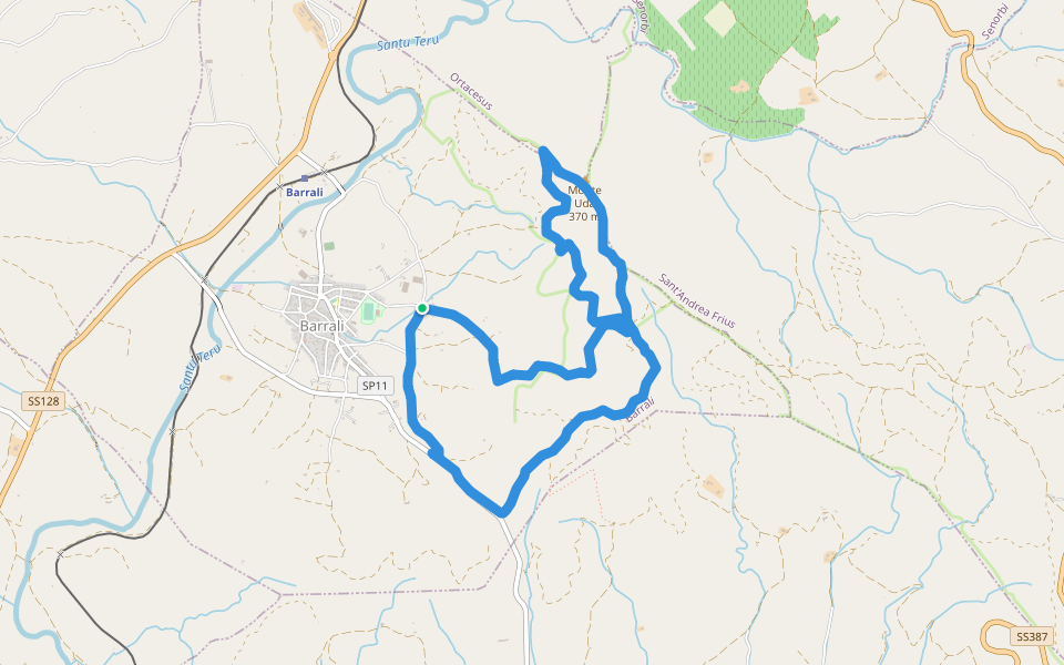 Monte Uda walking route map in Barrali