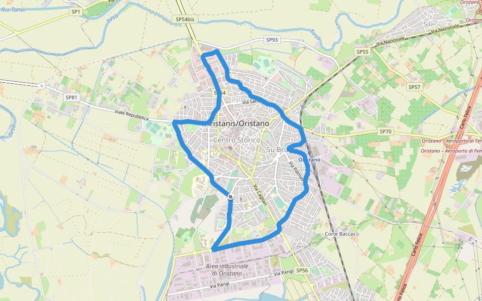 Parco della Resistenza walking route map in Oristano