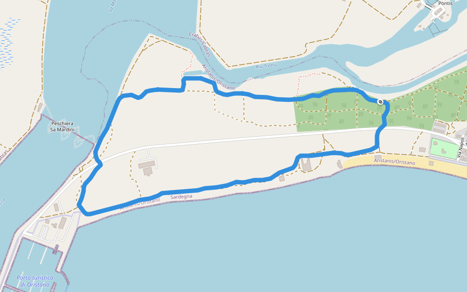 Spiaggia di Torregrande walking route map in Torre Grande