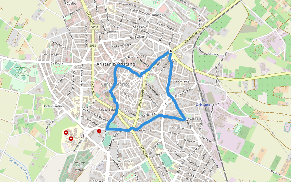 U.S. Othoca Cappuccini walking route map in Oristano