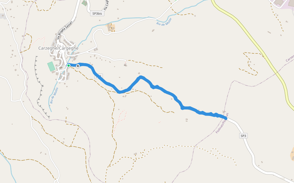 Cargeghe - Strada direzione Florinas  walking route map in Cargeghe