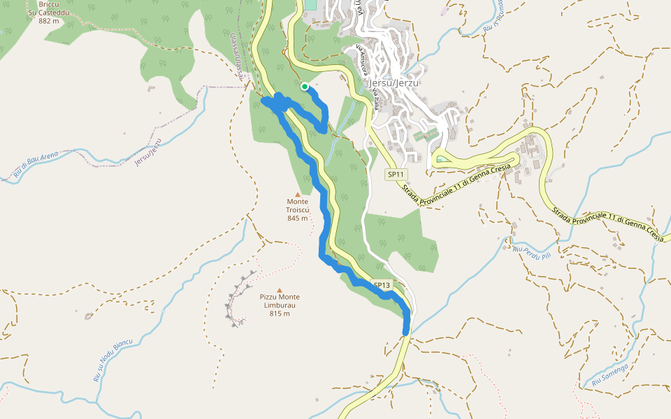 Monte Troiscu walking route map in Jerzu
