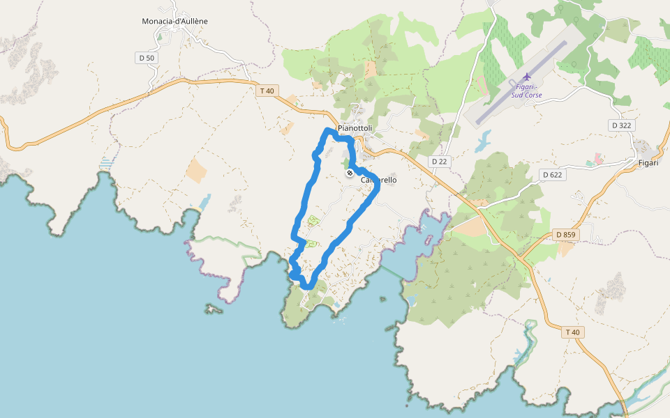 Caldarello walking route map in Pianottoli-Caldarello