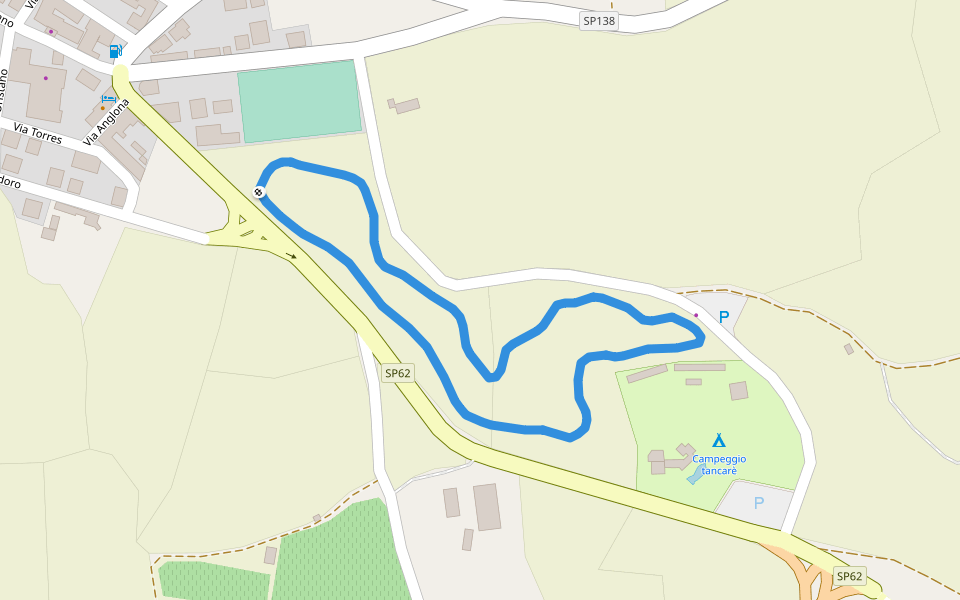 Campeggio tancarè walking route map in Berchidda
