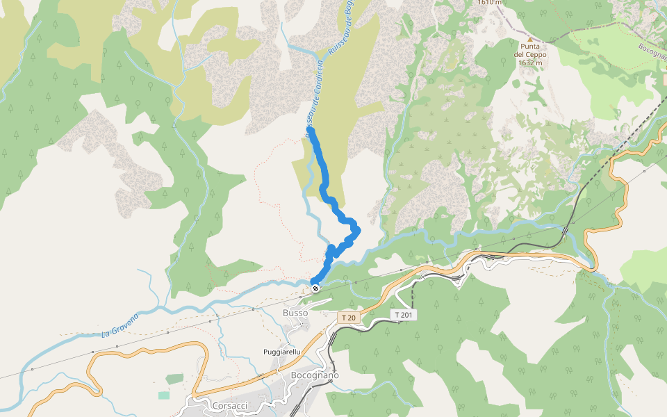 Boucle de la Richiusa walking route map in Bocognano