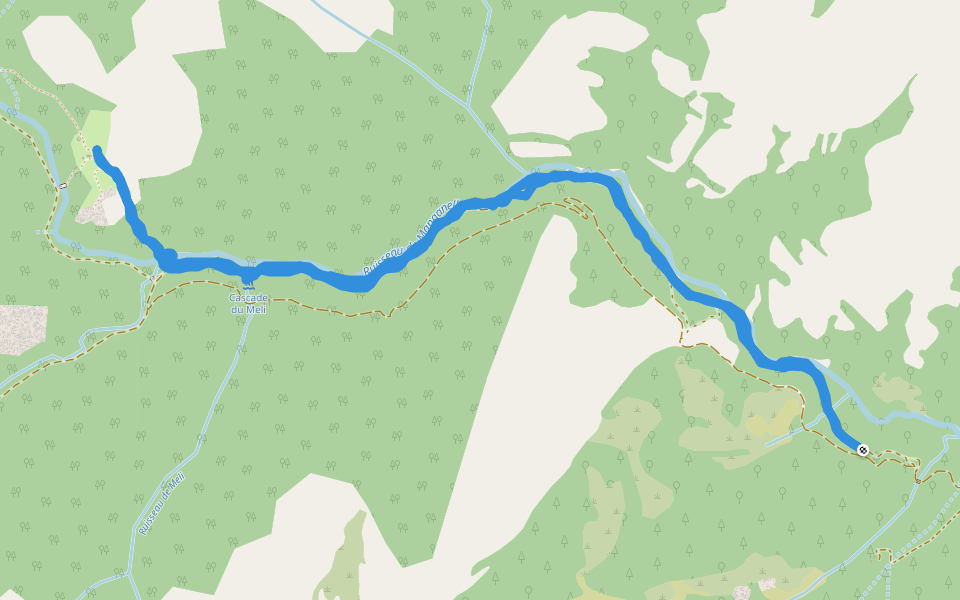 Cascade du Meli walking route map in Vivario