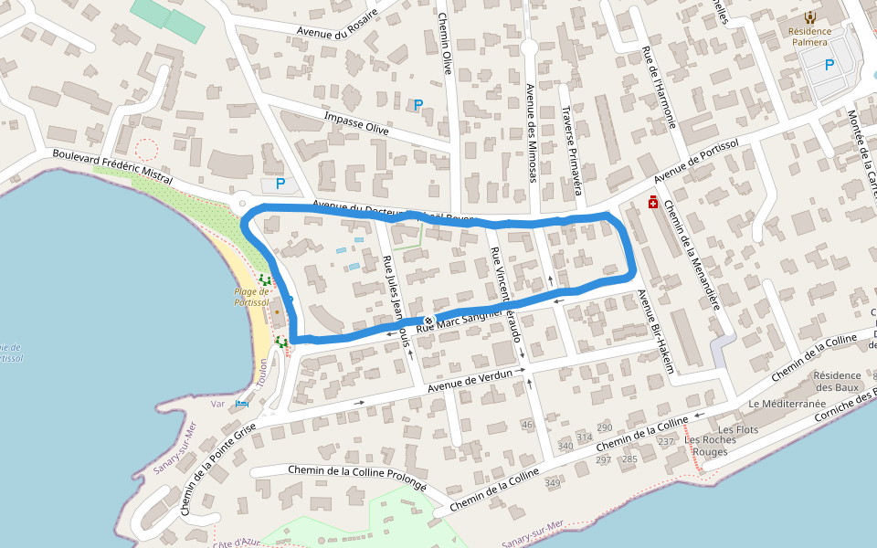 Plage de Portissol walking route map in Sanary-sur-Mer