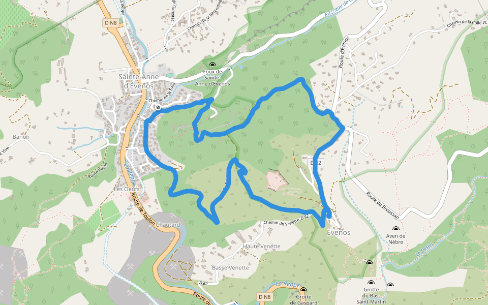 Basse Venette walking route map in Évenos