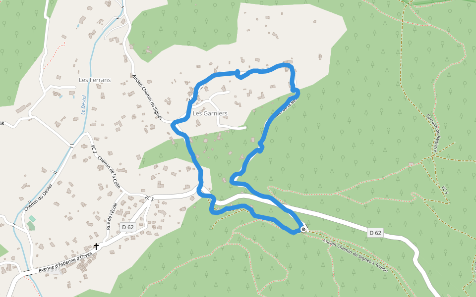 Les Garniers walking route map in Évenos