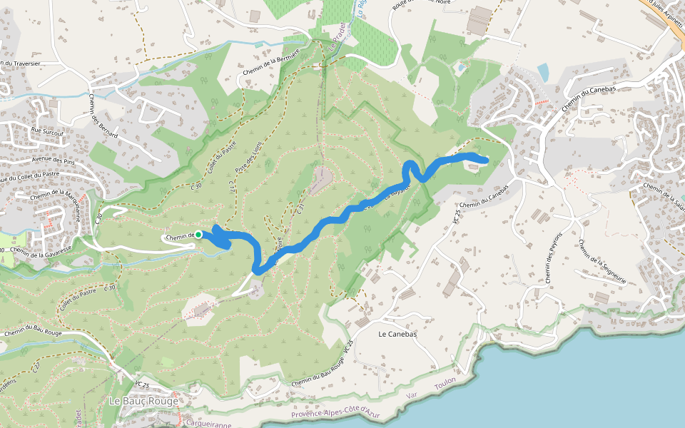 La Bayarde walking route map in Le Pradet