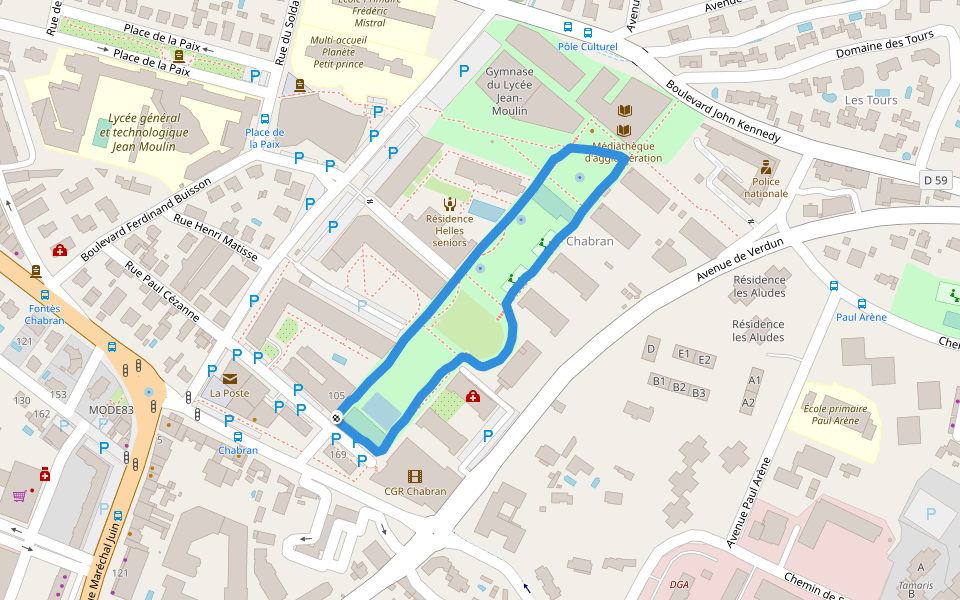 Parc Chabran walking route map in Draguignan
