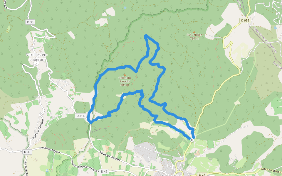 Collet du Paradis - Piste Bois Madame walking route map in La Bastide-des-Jourdans