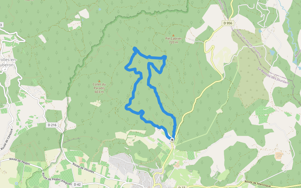 Piste Bois Madame walking route map in La Bastide-des-Jourdans