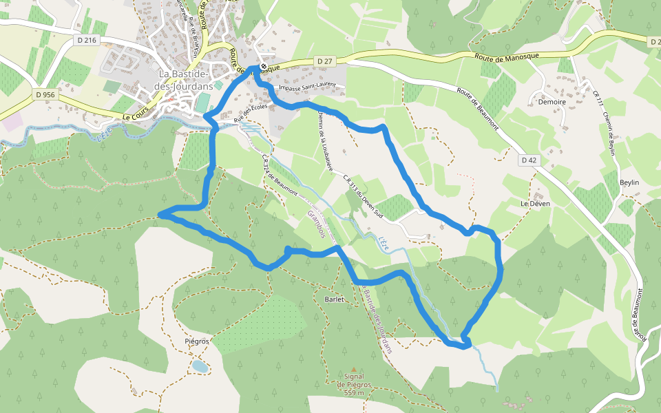La Bastide des Jourdans walking route map in La Bastide-des-Jourdans
