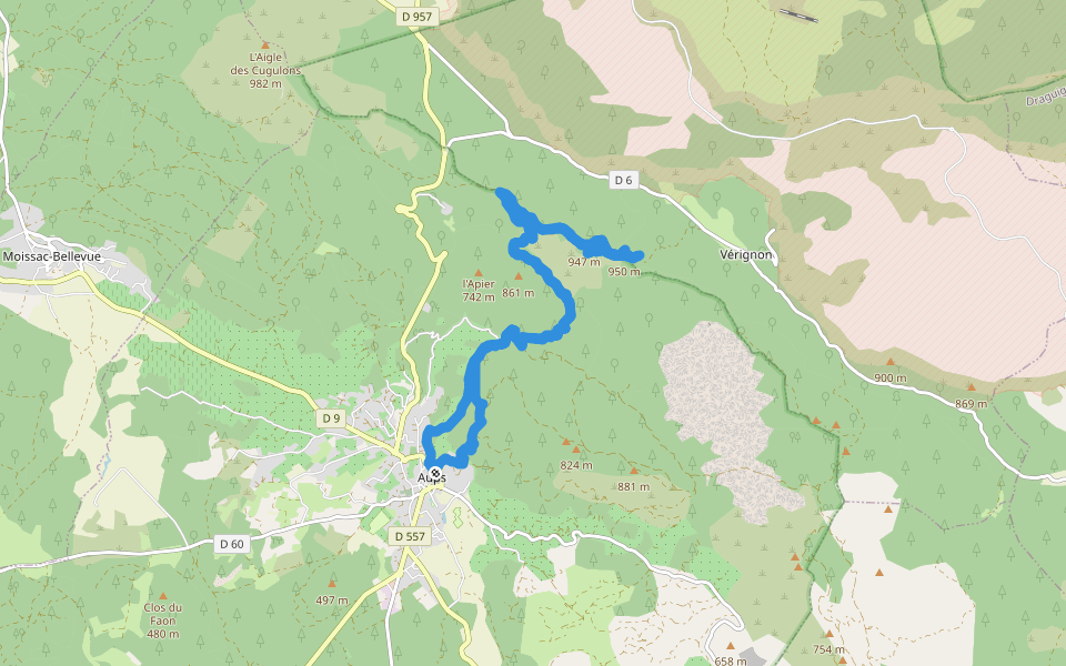 I'Apier walking route map in Aups