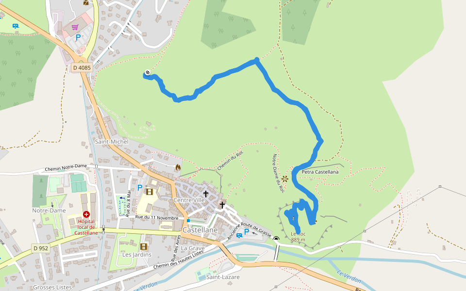 Pont du Roc walking route map in Castellane