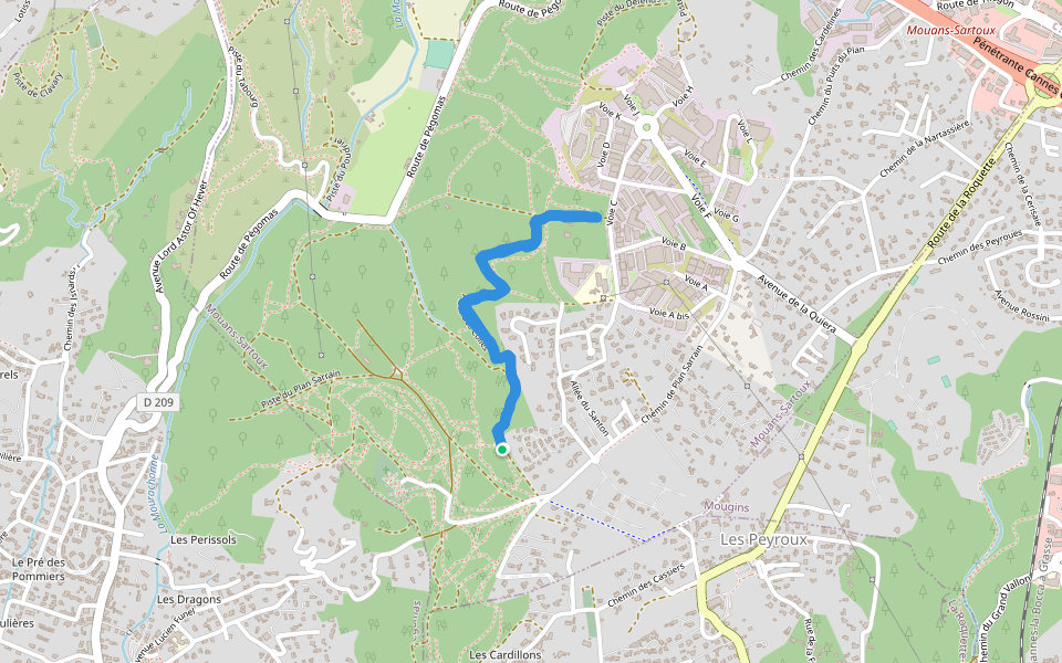 Piste des Colles walking route map in Mouans-Sartoux