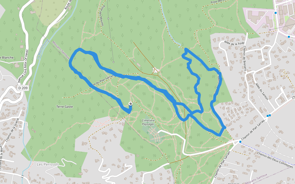 Piste des Maures walking route map in Pégomas