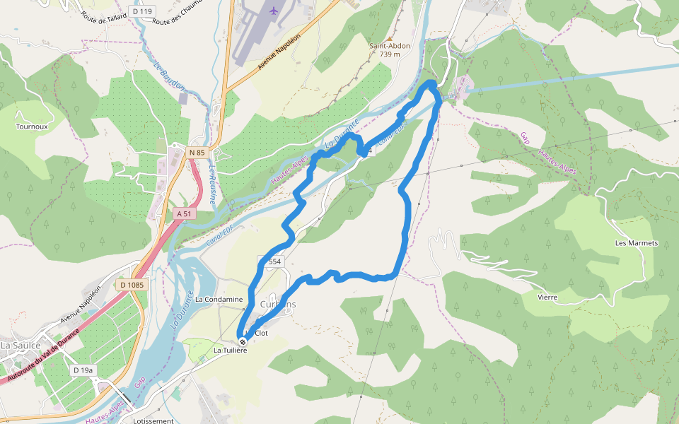 La Durance walking route map in Curbans