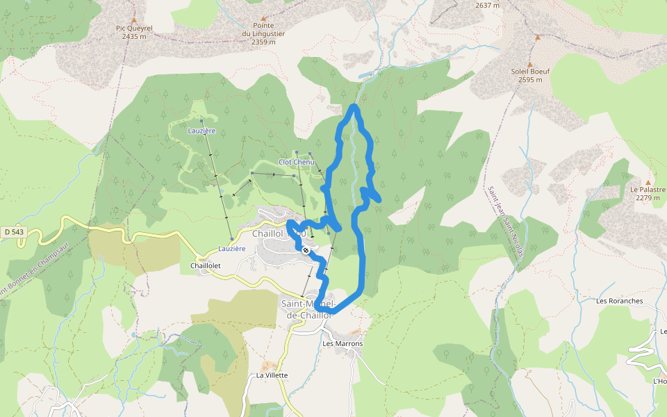 Route Forestiere de la Lauzière walking route map in Saint-Michel-de-Chaillol