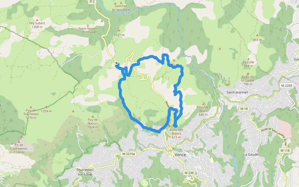 Chemin des Salles walking route map in Vence