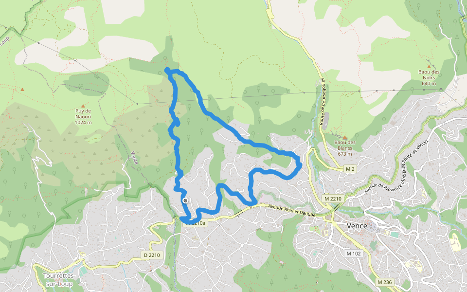 Chemin des Cambreniers walking route map in Vence