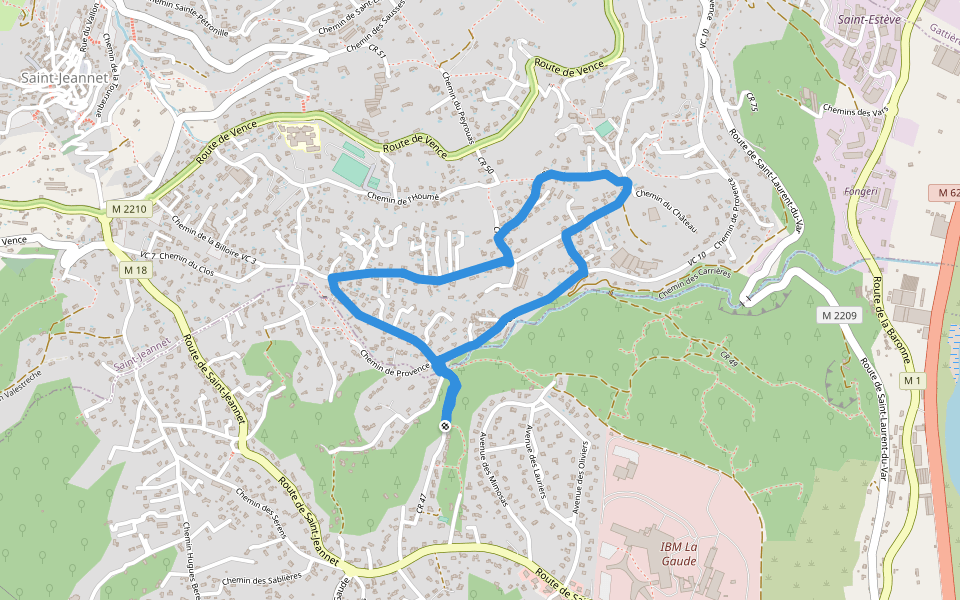 Chemin des Carrières walking route map in La Gaude
