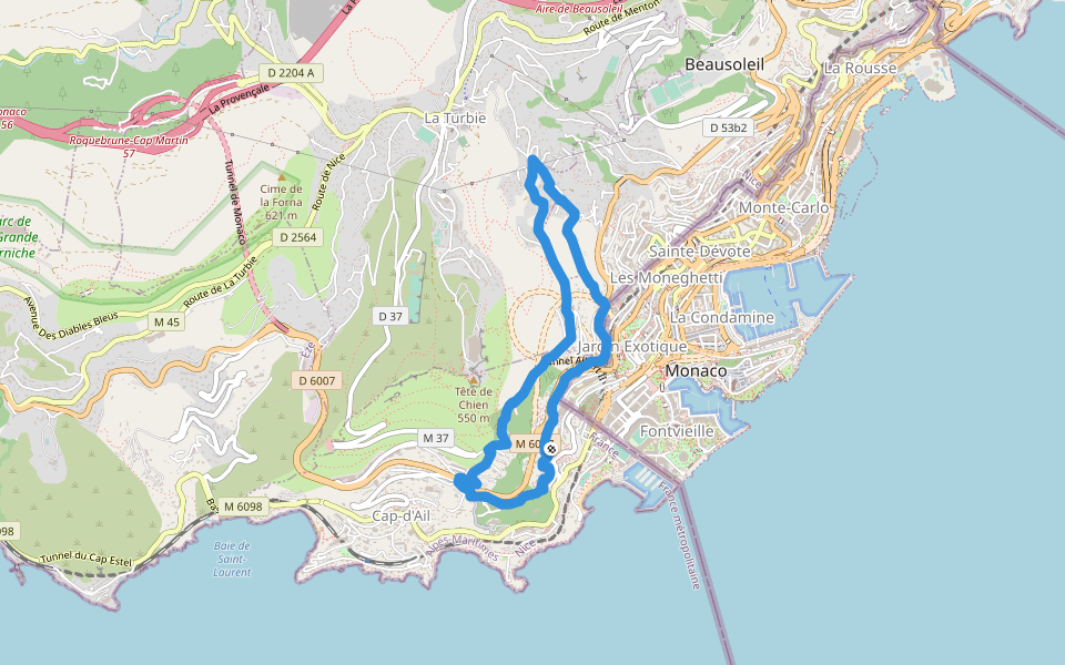 Chemin des Revoires Supérieurs walking route map in Cap-d'Ail