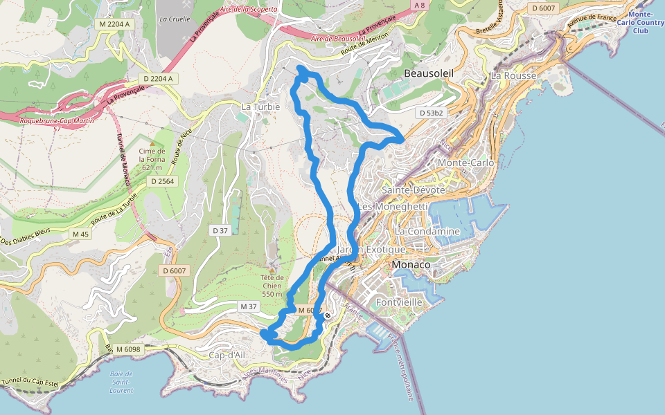 Chemin des Salines walking route map in Cap-d'Ail