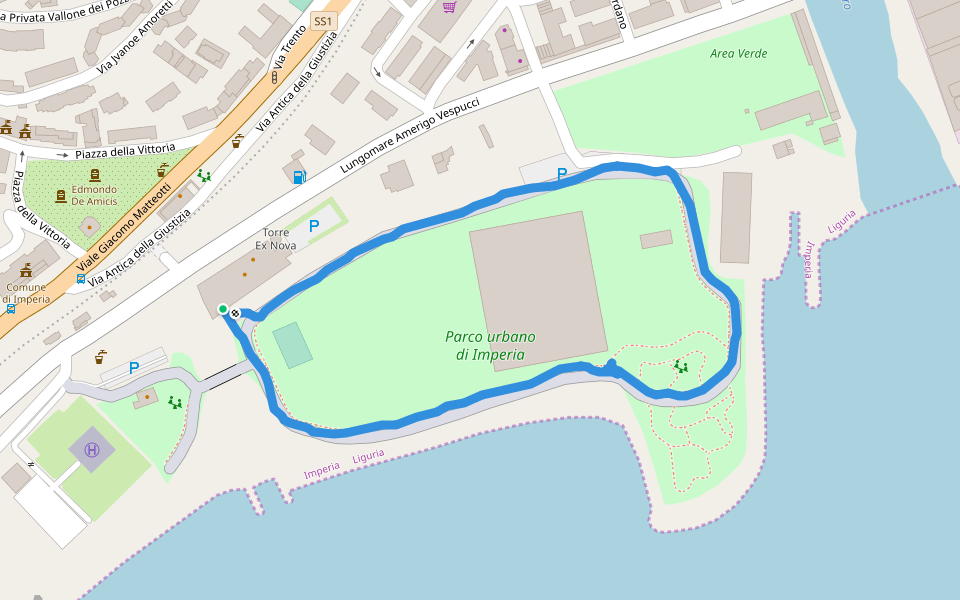 Parco urbano di Imperia walking route map in Imperia