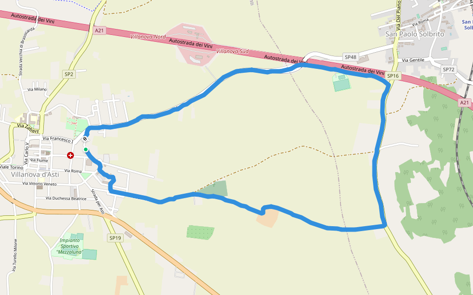 Giro acquedotto San Paolo walking route map in Villanova d'Asti