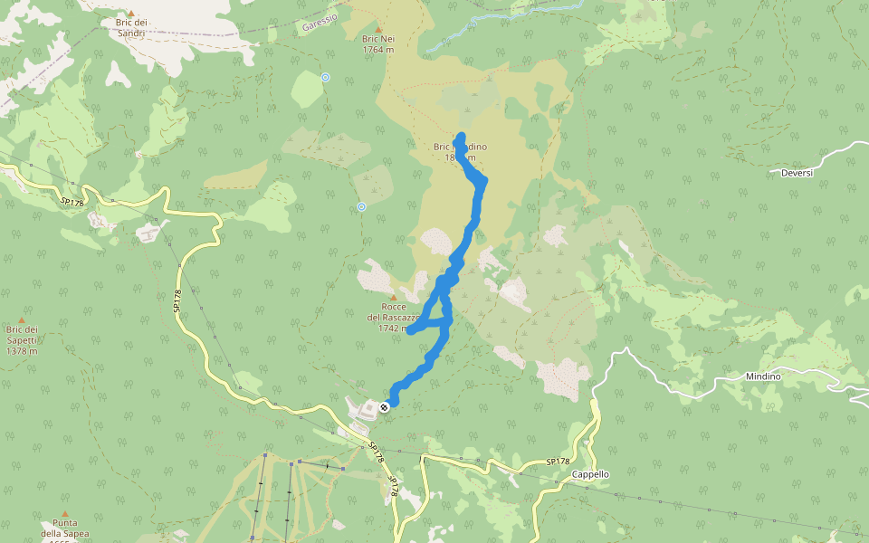 Rocce del Rascazzo walking route map in Colle di Casotto