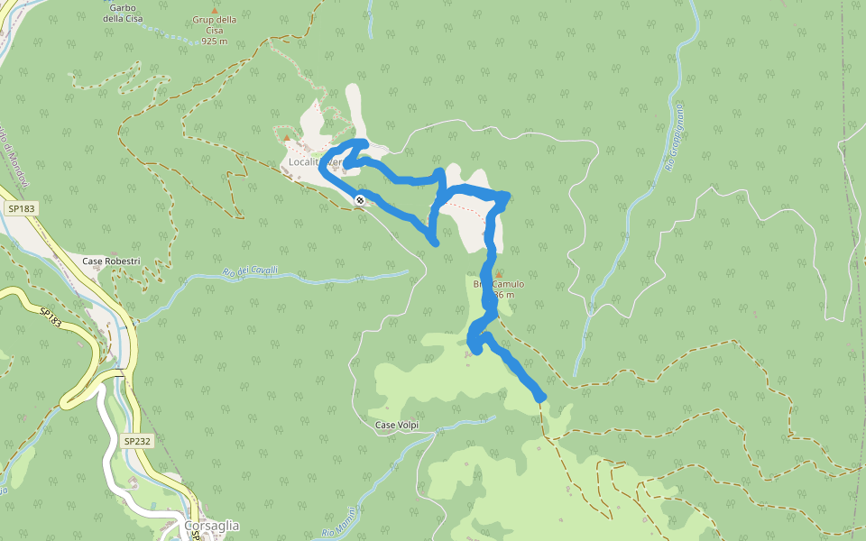 Bric Camulo walking route map in Pra