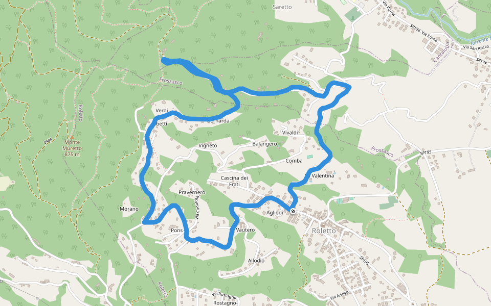 Agliodi walking route map in Roletto