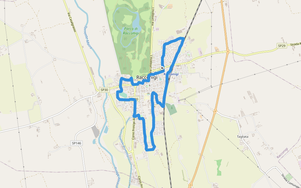 giardinetti piazza 4 novembre walking route map in Racconigi