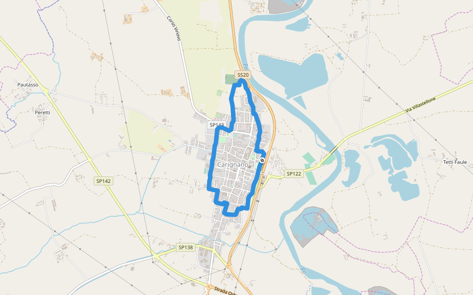 Parco del Platano walking route map in Carignano