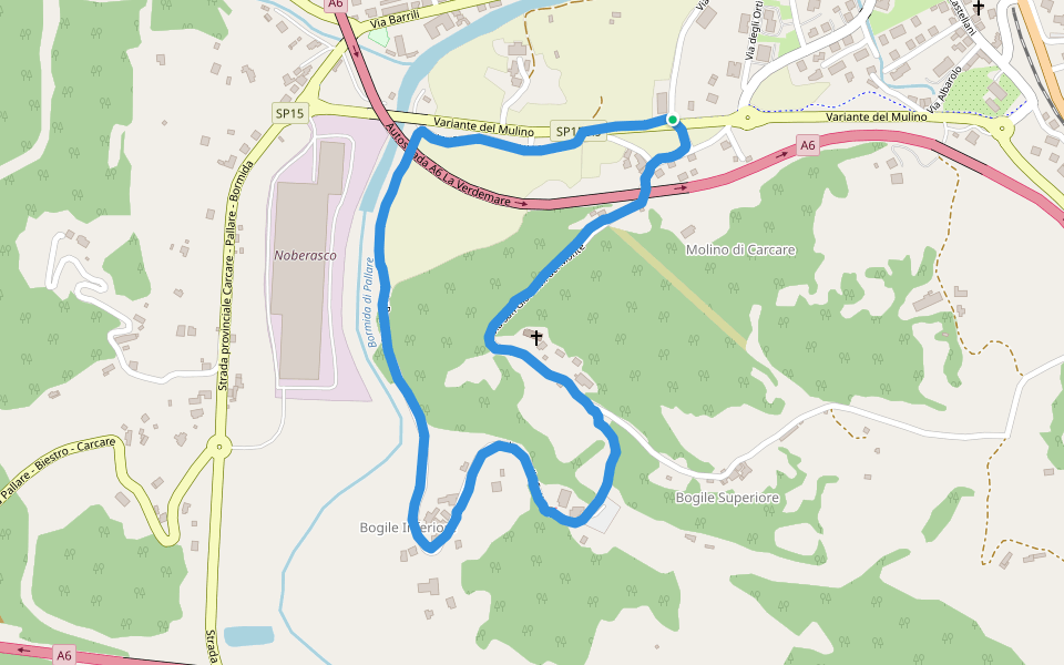 Bogile Superiore walking route map in Carcare