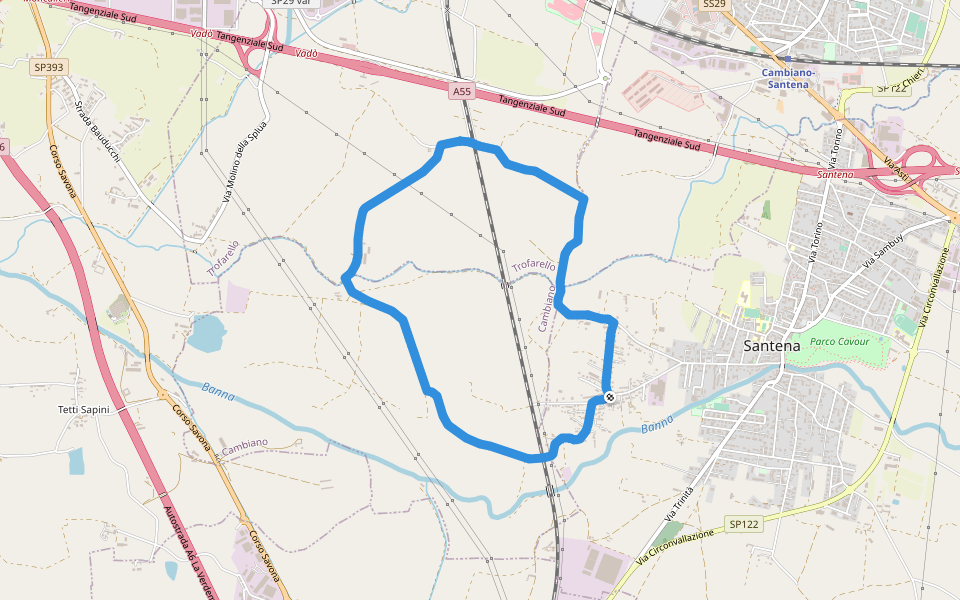Piazza Tetti Giro walking route map in Santena