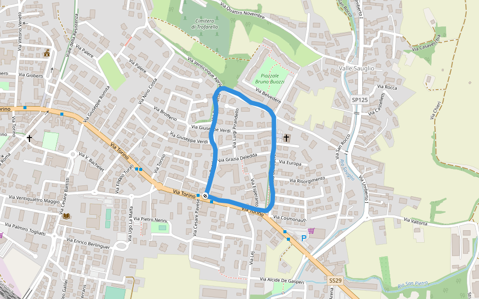 Piazza della Consolata walking route map in Trofarello