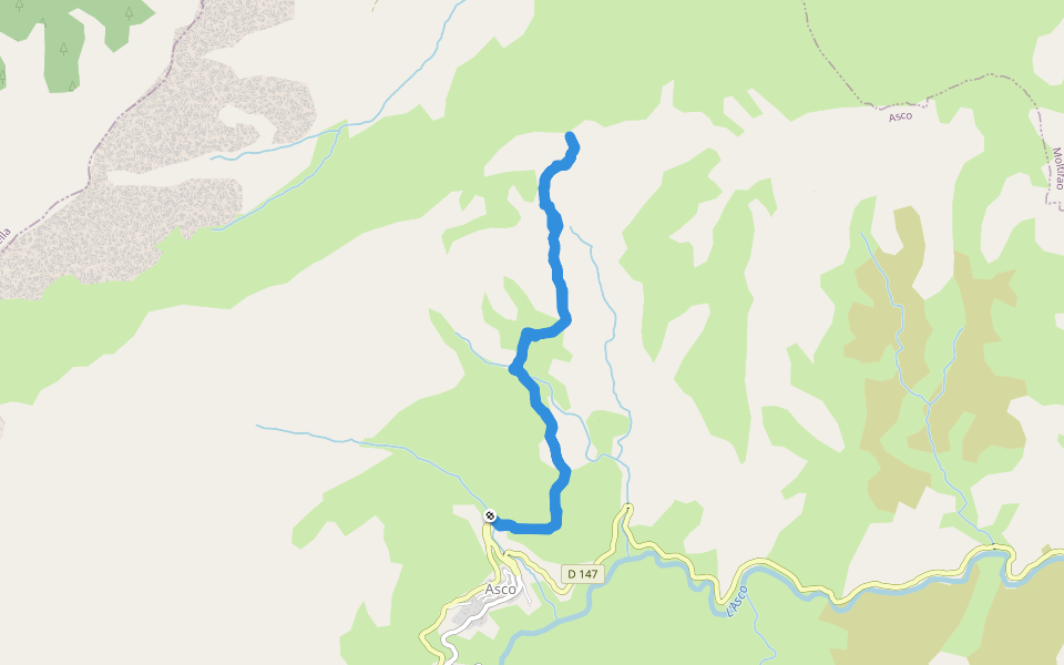Ruisseau de Ridondello walking route map in Asco