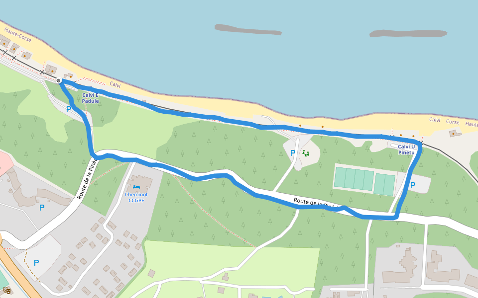 La Pinède walking route map in Calvi