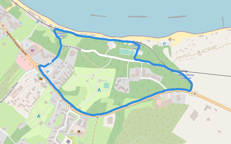 La Pinède walking route map in Calvi