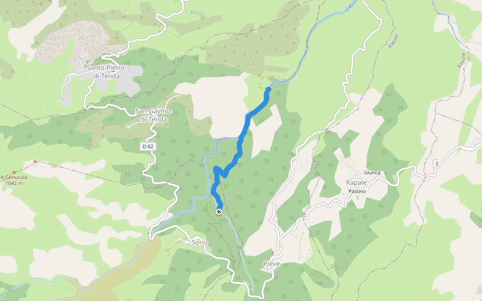 Fiumi Raghiunti walking route map in Sorio